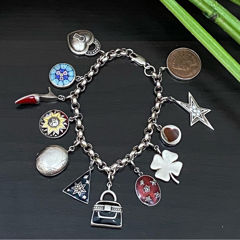 Vintage 925 Sterling Silver 12 Charms Bracelet